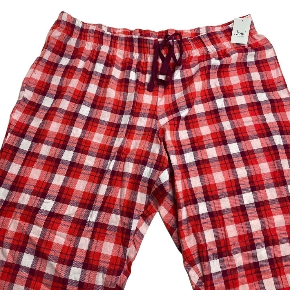 Jenni Cotton Flannel Plaid Pajama Pants Cabin Plaid White Red Purple XXL New - Picture 3 of 6